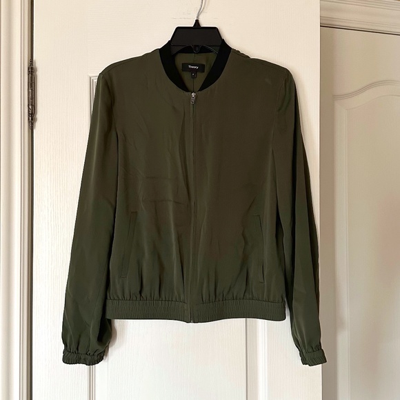 Theory Bahara Silk Jacket/Bomber, Size P (Petite), Green and Black - Picture 3 of 13